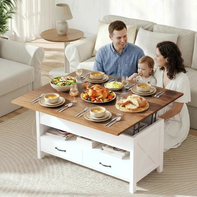 Alt view image 6 of 7 - Amada 39" Lift Top Coffee Table with Drawer, Shelf, Hidden Storage, White
