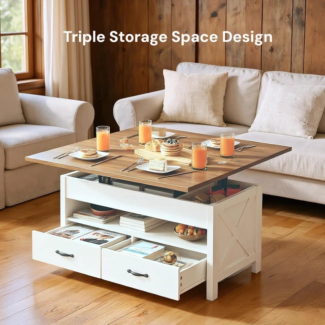 Alt view image 7 of 7 - Amada 39" Lift Top Coffee Table with Drawer, Shelf, Hidden Storage, White