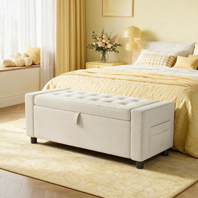 Main image of Amada 46" Storage Ottoman Bench w/Side Pocket & Safety Hinge, White