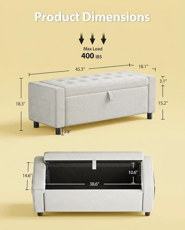 Alt view image 2 of 7 - Amada 46" Storage Ottoman Bench w/Side Pocket & Safety Hinge, White