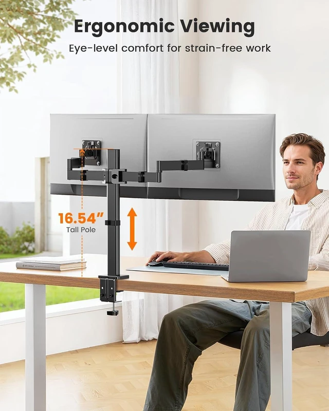 Alt view image 7 of 7 - Ergear Monitor Mount for Most 13-32", Heavy-Duty Monitor Mounts for 2 Monitors