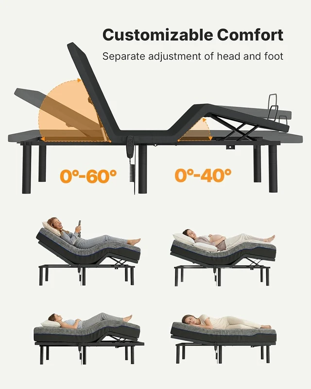 Alt view image 2 of 7 - Amada Twin XL Adjustable Bed Frame with Head and Foot Incline, Quiet Motor