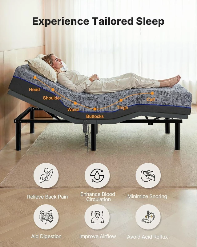 Alt view image 3 of 7 - Amada Twin XL Adjustable Bed Frame with Head and Foot Incline, Quiet Motor