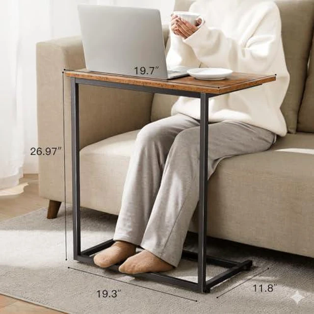 Alt view image 3 of 7 - Pipishell C Shaped End Table 27 inches High, Side Table for Couch Slide Under, C Table Sofa Side End Table for Living Room