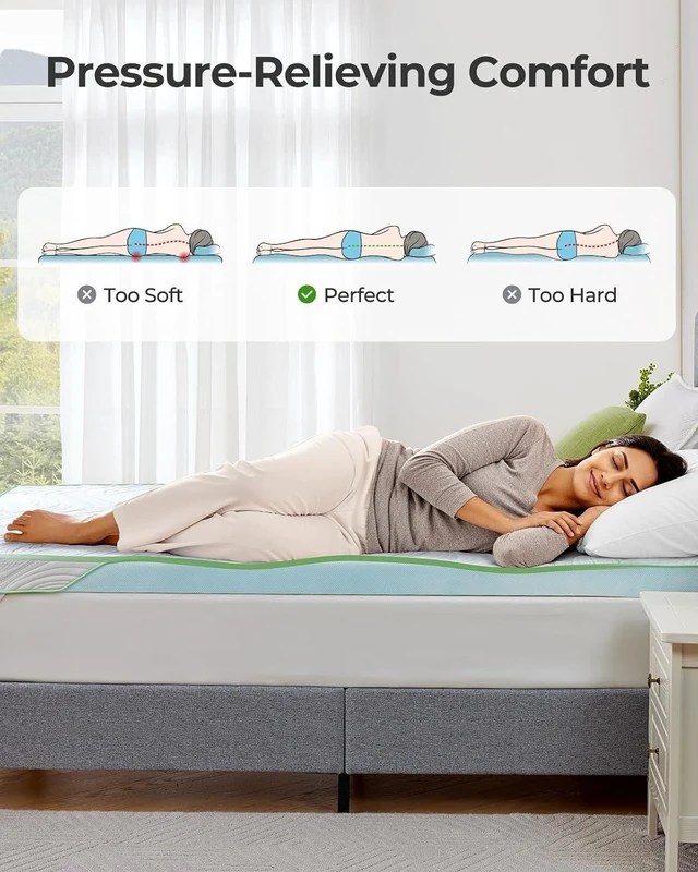 Alt view image 7 of 7 - PERLECARE Queen Memory Foam Mattress Topper for Pressure Relief, Non-Slip Design with Removable & Washable Cover