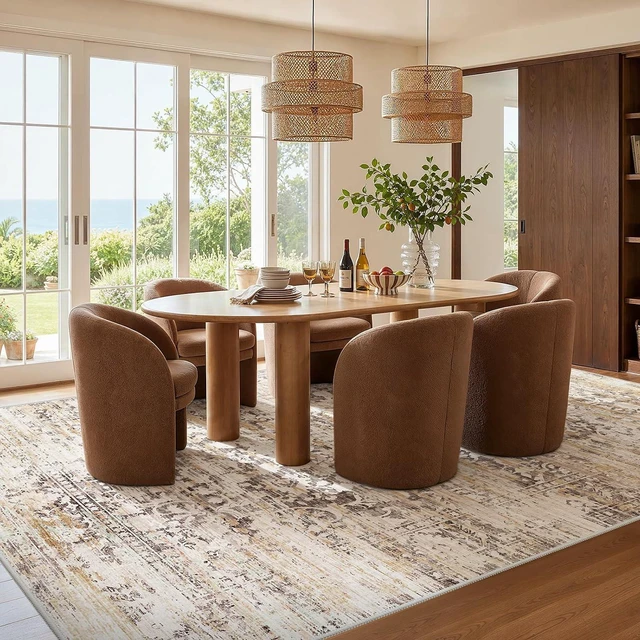Alt view image 3 of 7 - Amada 5x7 Washable Area Rug for Living Room, Beige, Vintage & Abstract