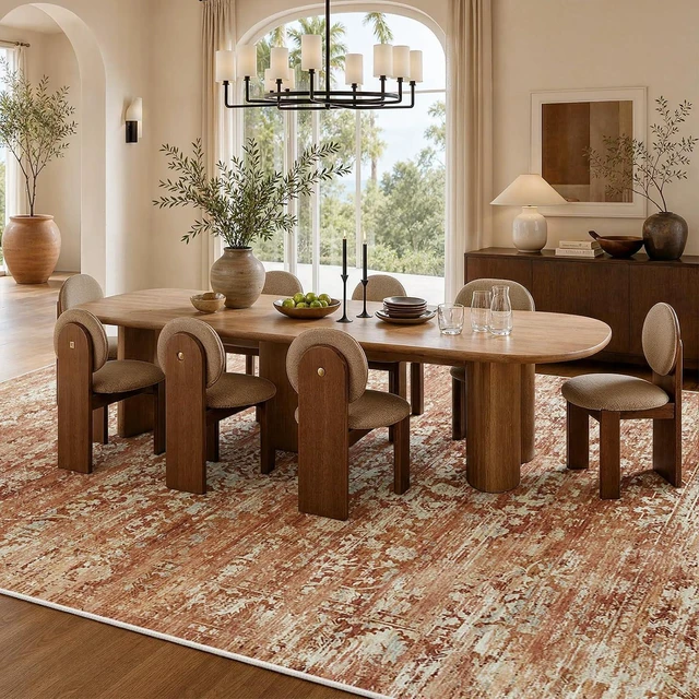 Alt view image 3 of 7 - Amada 9x12 Washable Area Rug for Living Room, Red, Vintage & Abstract