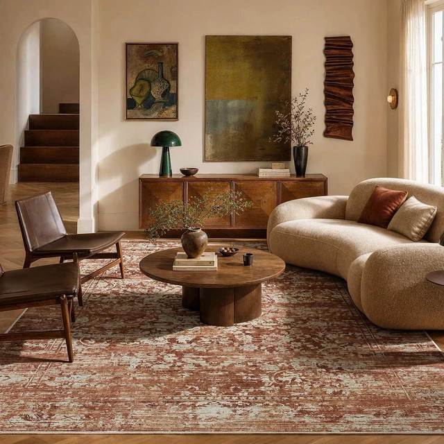 Main image of Amada 6x9 Washable Area Rug for Living Room, Red, Vintage & Abstract