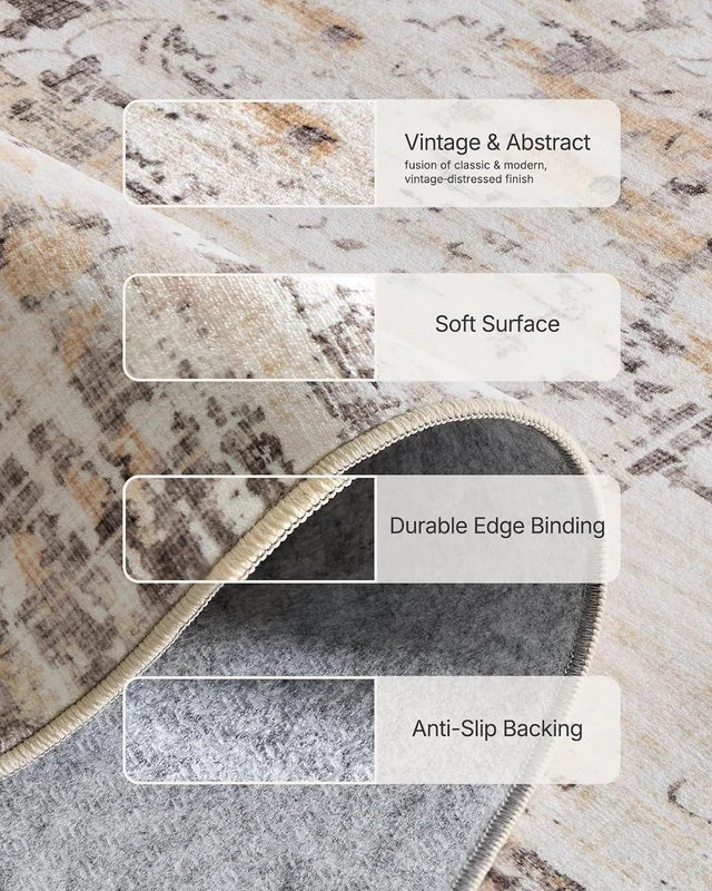 Alt view image 6 of 7 - Amada 5x7 Washable Area Rug for Living Room, Beige, Vintage & Abstract