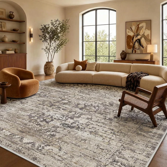Main image of Amada 9x12 Washable Area Rug for Living Room, Brown, Vintage & Abstract
