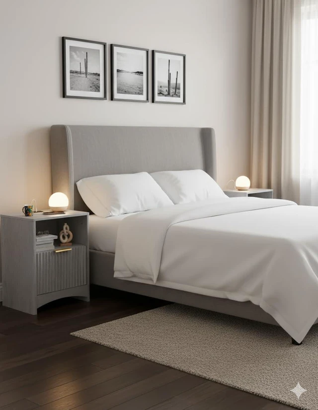 Alt view image 3 of 3 - Pipishell Nightstands Set of 2 with Charging Station, Fluted Bedside Table with Storage & Drawer, Modern End Tables with USB & AC Outlets, Small Wood Night Stand for Bedroom, Light Gray