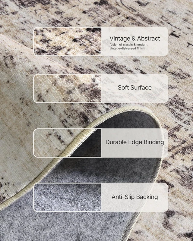 Alt view image 6 of 7 - Amada 9x12 Washable Area Rug for Living Room, Brown, Vintage & Abstract