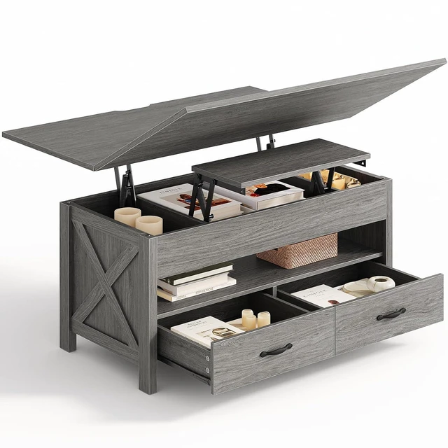 Main image of Amada 39" Lift Top Coffee Table with Drawer, Shelf, Hidden Storage, Grey