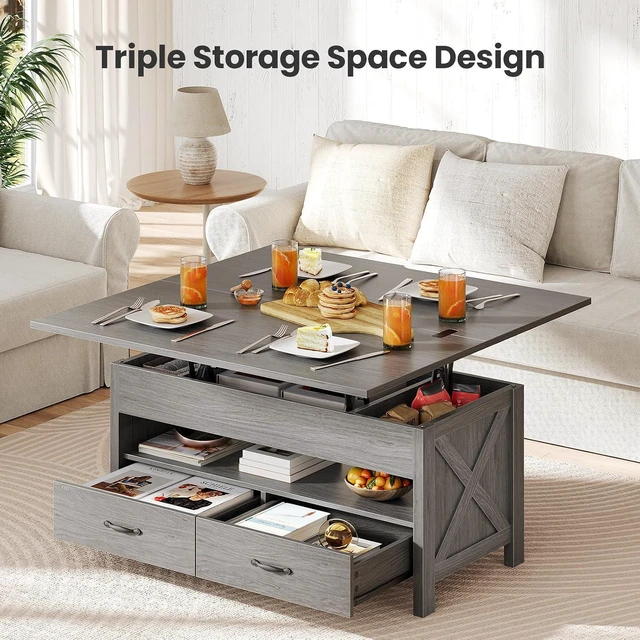 Alt view image 4 of 7 - Amada 39" Lift Top Coffee Table with Drawer, Shelf, Hidden Storage, Grey