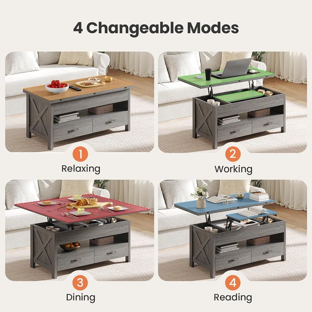 Alt view image 6 of 7 - Amada 39" Lift Top Coffee Table with Drawer, Shelf, Hidden Storage, Grey