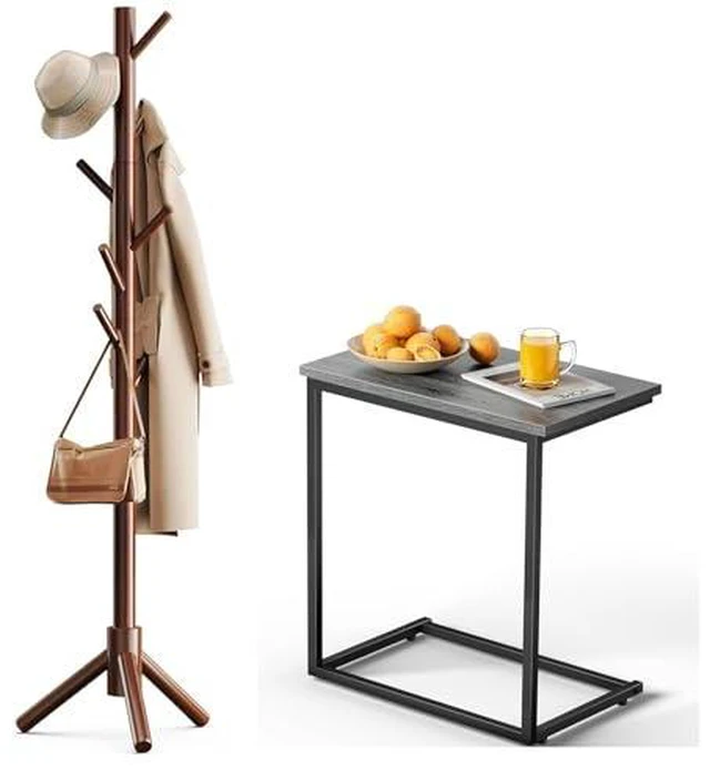 Main image of Pipishell Sturdy Wooden Coat Tree and C Shaped End Table