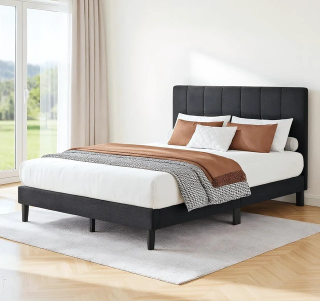 Main image of Amada Twin Bed Frame with Headboard, Sturdy Upholstered Bed Frame with 6 Support Legs, 1300 lbs Weight Capacity, Fits 6-14 Mattresses, No Box Spring Needed, Easy Setup, Light Gray