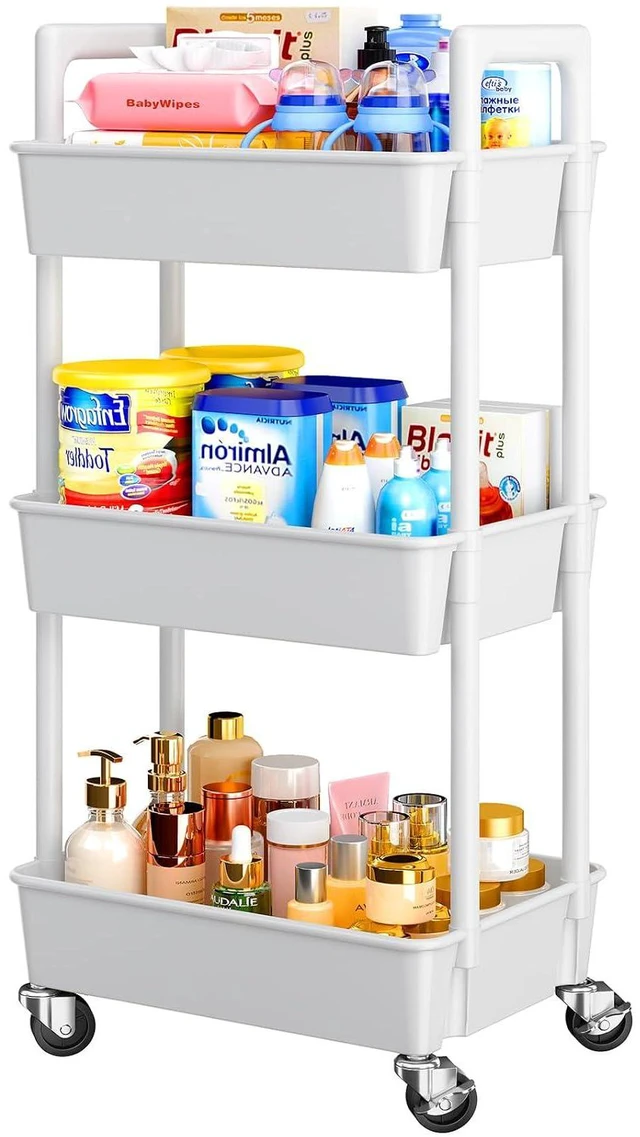 Main image of Pipishell 2-Pack Utility Bundle, 3-Tier Rolling Storage Cart + C-Shaped End Table for Couch, Space-Saving Organizer for Kitchen, Living Room & Home Office