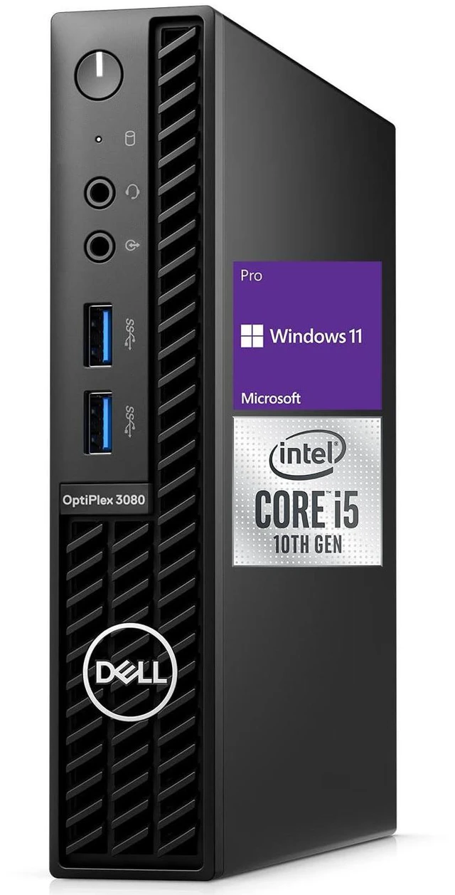 Main image of OptiPlex 3000 Series 3080 Micro Form Factor Desktop, Core i5-10500T, 16GB RAM, 256GB PCIe SSD, Wi-Fi 5, Bluetooth, Wired KB & Mouse, HDMI, DP, RJ45, Antenna, Windows 11 Pro, Black