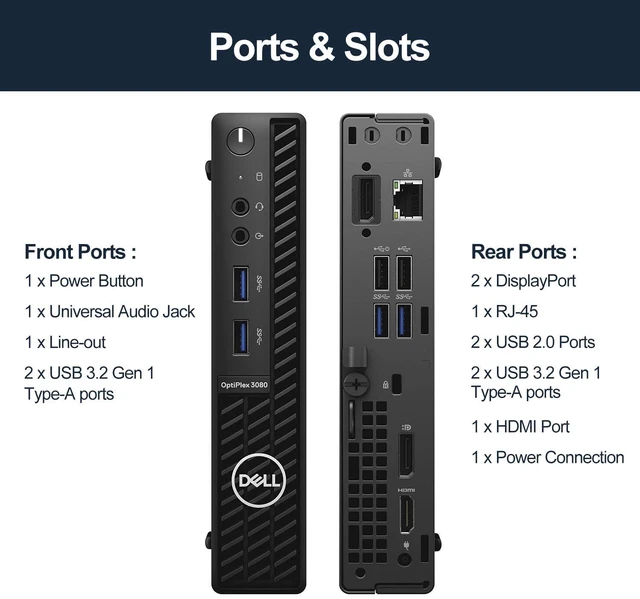 Alt view image 5 of 7 - OptiPlex 3000 Series 3080 Micro Form Factor Desktop, Core i5-10500T, 16GB RAM, 256GB PCIe SSD, Wi-Fi 5, Bluetooth, Wired KB & Mouse, HDMI, DP, RJ45, Antenna, Windows 11 Pro, Black