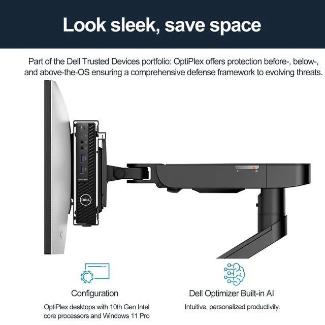 Alt view image 3 of 7 - OptiPlex 3000 Series 3080 Micro Form Factor Desktop, Core i5-10500T, 16GB RAM, 256GB PCIe SSD, Wi-Fi 5, Bluetooth, Wired KB & Mouse, HDMI, DP, RJ45, Antenna, Windows 11 Pro, Black