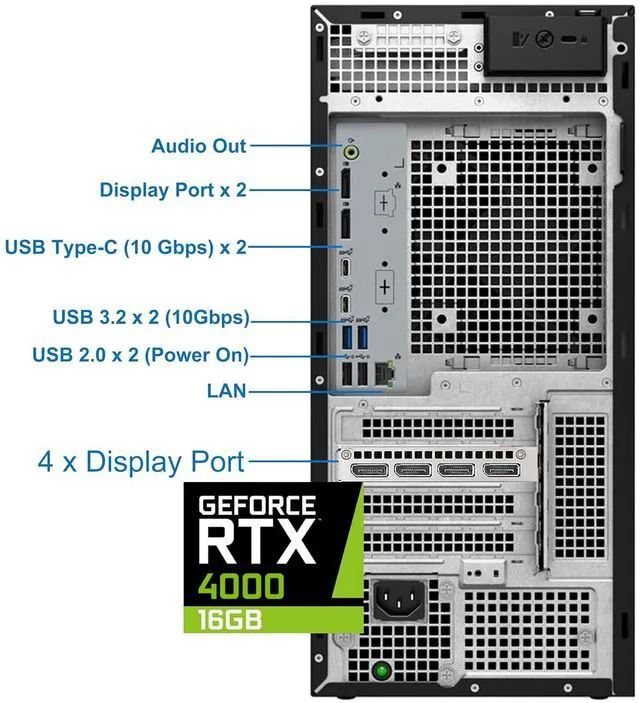 Alt view image 2 of 7 - Precision 3660 Tower Computer, i9-13900 24-Core, 64GB RAM, 2TB NVMe SSD, RTX A4000 16GB DDR6, Display Port, HDMI, Wi-Fi, Bluetooth - Windows 11 Pro, Black Desktop