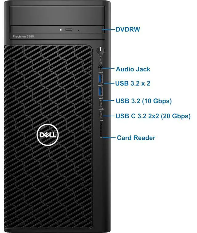 Alt view image 3 of 7 - Precision 3660 Tower Computer, i9-13900 24-Core, 64GB RAM, 2TB NVMe SSD, RTX A4000 16GB DDR6, Display Port, HDMI, Wi-Fi, Bluetooth - Windows 11 Pro, Black Desktop