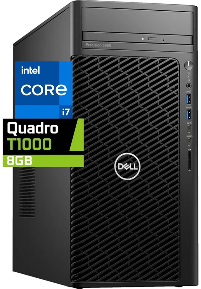 Main image of Precision 3660 Tower Computer, i7-13700 16-Core, 64GB RAM, 2TB NVMe SSD, Quadro T1000 8GB DDR6, Mini-Display Port, AC Wi-Fi, Bluetooth - Windows 11 Pro, Black Desktop