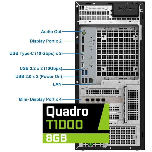 Alt view image 2 of 7 - Precision 3660 Tower Computer, i7-13700 16-Core, 64GB RAM, 2TB NVMe SSD, Quadro T1000 8GB DDR6, Mini-Display Port, AC Wi-Fi, Bluetooth - Windows 11 Pro, Black Desktop