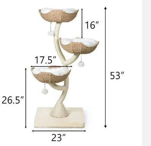 Alt view image 4 of 4 - Natural Wood Cat Tree Halloween Wood Scratching Tower Bed Hammock Large Size Cats Perfect Toy Climbing Cat Tree Basket