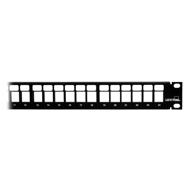 Alt view image 2 of 2 - Leviton 49255-H24 QuickPort Patch Panel, 24-Port, 1RU, Cable Management Bar Included , Black, Metal, Electrical Outlet