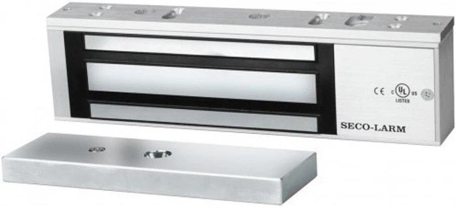 Main image of Seco-Larm E-941SA-1200 Pack of 3 Electromagnetic Locks; 1200-lb Holding Force, Anodized Aluminum Housing (US 28), Selectable 12/24 VDC Operation, Adjustable Mounting Bracket, Detachable Faceplate