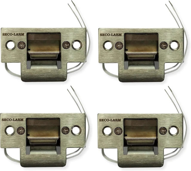 Main image of Seco-Larm SD-991A-D1Q Pack of 4 Mini No-Cut Electric Door Strikes; Indoor Use, Converts Cylindrical Lock Sets Into an Electronic Access-Controlled Locking System, Stainless Steel Keeper