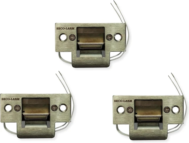 Main image of Seco-Larm SD-991A-D1Q Pack of 3 Mini No-Cut Electric Door Strikes; Indoor Use, Converts Cylindrical Lock Sets Into an Electronic Access-Controlled Locking System, Stainless Steel Keeper