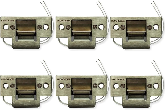 Main image of Seco-Larm SD-991A-D1Q Pack of 6 Mini No-Cut Electric Door Strikes; Indoor Use, Converts Cylindrical Lock Sets Into an Electronic Access-Controlled Locking System, Stainless Steel Keeper