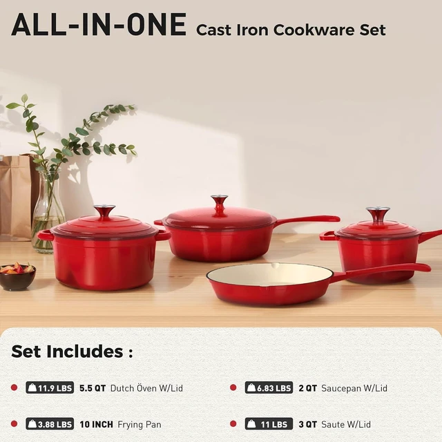 Alt view image 2 of 7 - DishDelight Enameled Cast Iron Cookware Set, 7Pcs