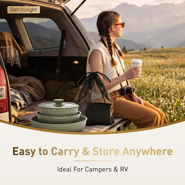 Alt view image 5 of 7 - DishDelight Detachable Handle Camping Pots and Pans Set Non Stick