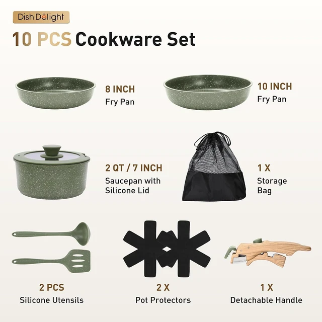 Alt view image 2 of 7 - DishDelight Detachable Handle Camping Pots and Pans Set Non Stick