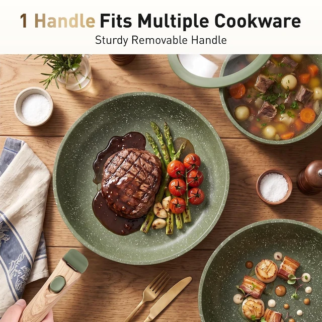 Alt view image 6 of 7 - DishDelight Detachable Handle Camping Pots and Pans Set Non Stick