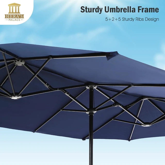 Alt view image 3 of 7 - 13 ft Large Double-Sided Patio Umbrella, Outdoor Umbrella, Navy Blue