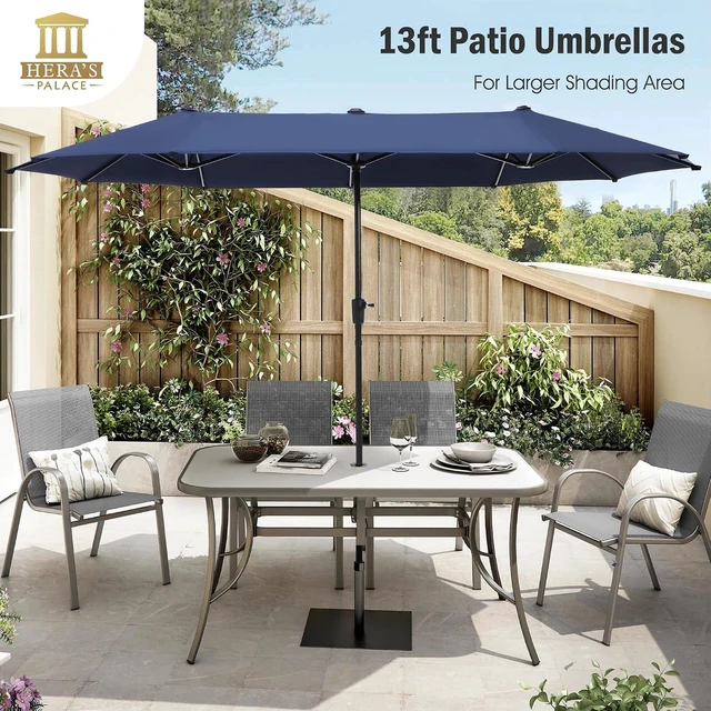 Alt view image 5 of 7 - 13 ft Large Double-Sided Patio Umbrella, Outdoor Umbrella, Navy Blue