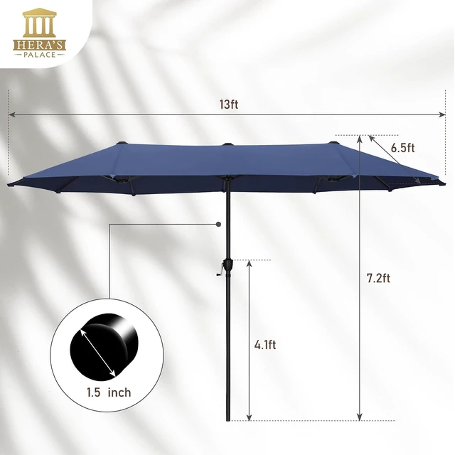 Alt view image 6 of 7 - 13 ft Large Double-Sided Patio Umbrella, Outdoor Umbrella, Navy Blue