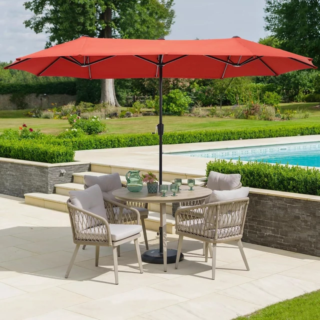 Alt view image 2 of 7 - 13 ft Large Double-Sided Patio Umbrella, Outdoor Umbrella, Orange Red