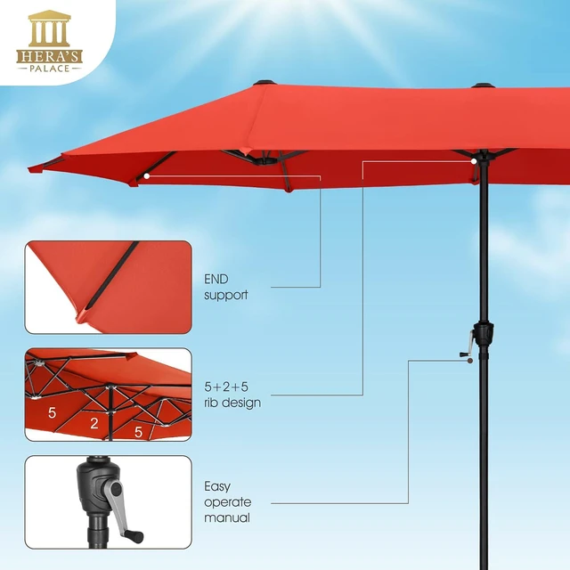 Alt view image 3 of 7 - 13 ft Large Double-Sided Patio Umbrella, Outdoor Umbrella, Orange Red