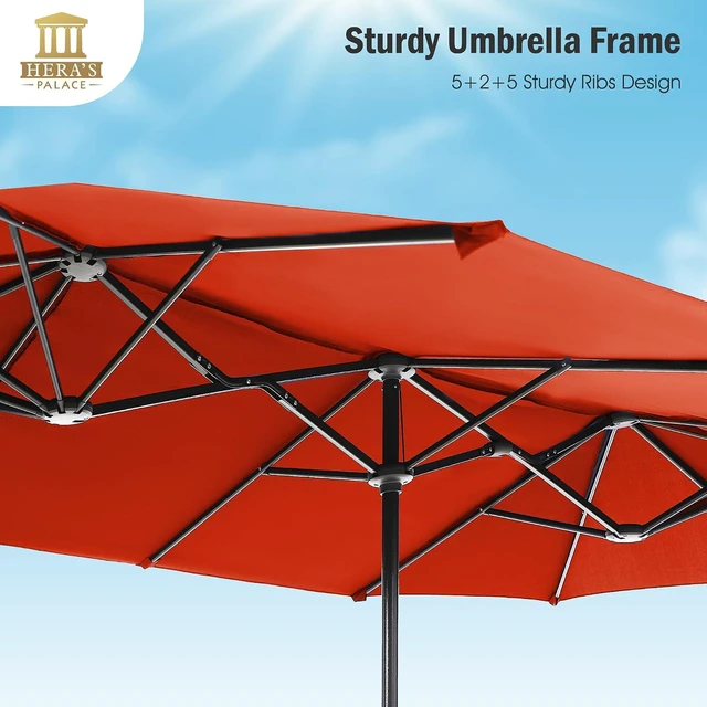 Alt view image 4 of 7 - 13 ft Large Double-Sided Patio Umbrella, Outdoor Umbrella, Orange Red