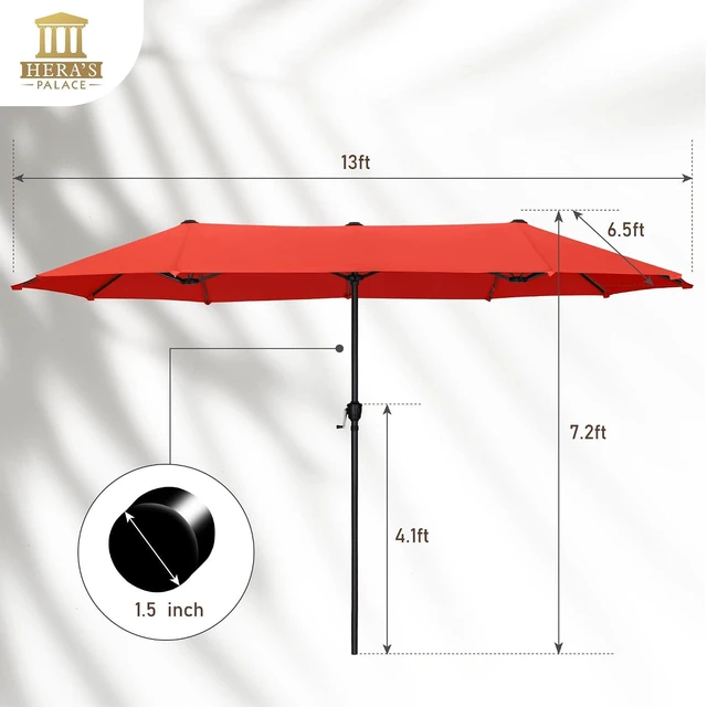 Alt view image 6 of 7 - 13 ft Large Double-Sided Patio Umbrella, Outdoor Umbrella, Orange Red