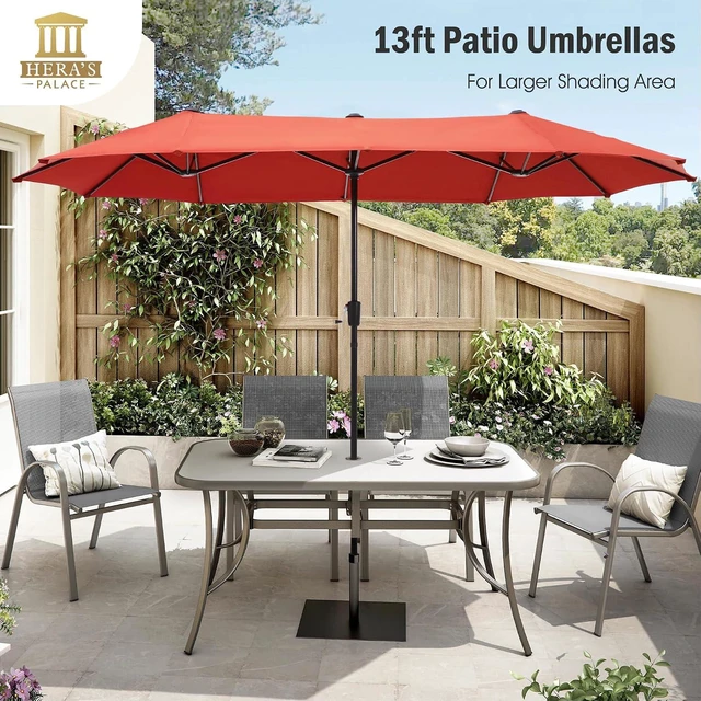 Alt view image 5 of 7 - 13 ft Large Double-Sided Patio Umbrella, Outdoor Umbrella, Orange Red