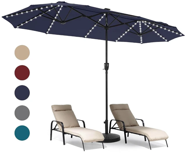 Alt view image 2 of 7 - 13 ft Patio Umbrella with 120 LED Solar Lights Outdoor Umbrella, Navy Blue
