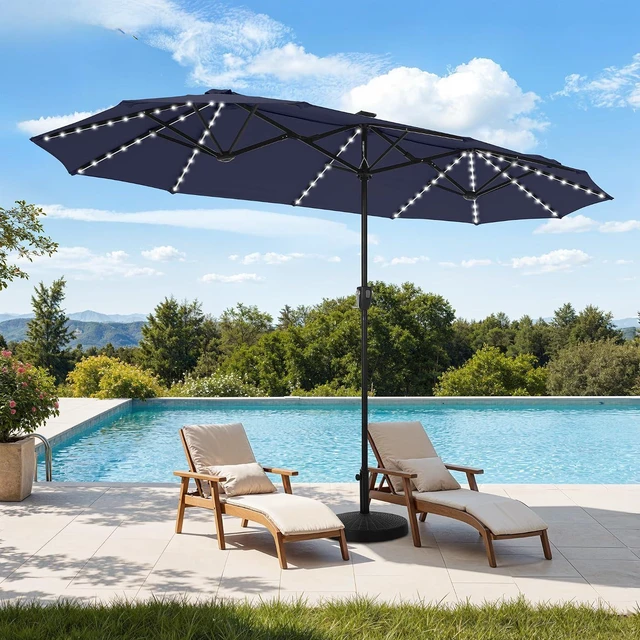 Main image of 13 ft Patio Umbrella with 120 LED Solar Lights Outdoor Umbrella, Navy Blue