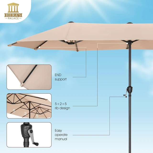 Alt view image 3 of 7 - HERA'S PALACE 13 ft Rectangle Patio Umbrellas Large Outdoor Umbrella with Crank Powerful UV Protective Table Umbrella Outdoor Patio for Backyard, Pool, Garden, Deck